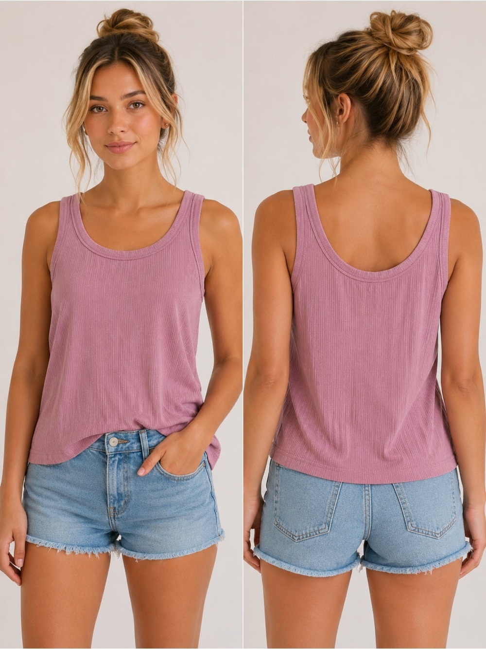 American Eagle Outfitters Ribbed Scoop Neck Tank - Dusty Mauve